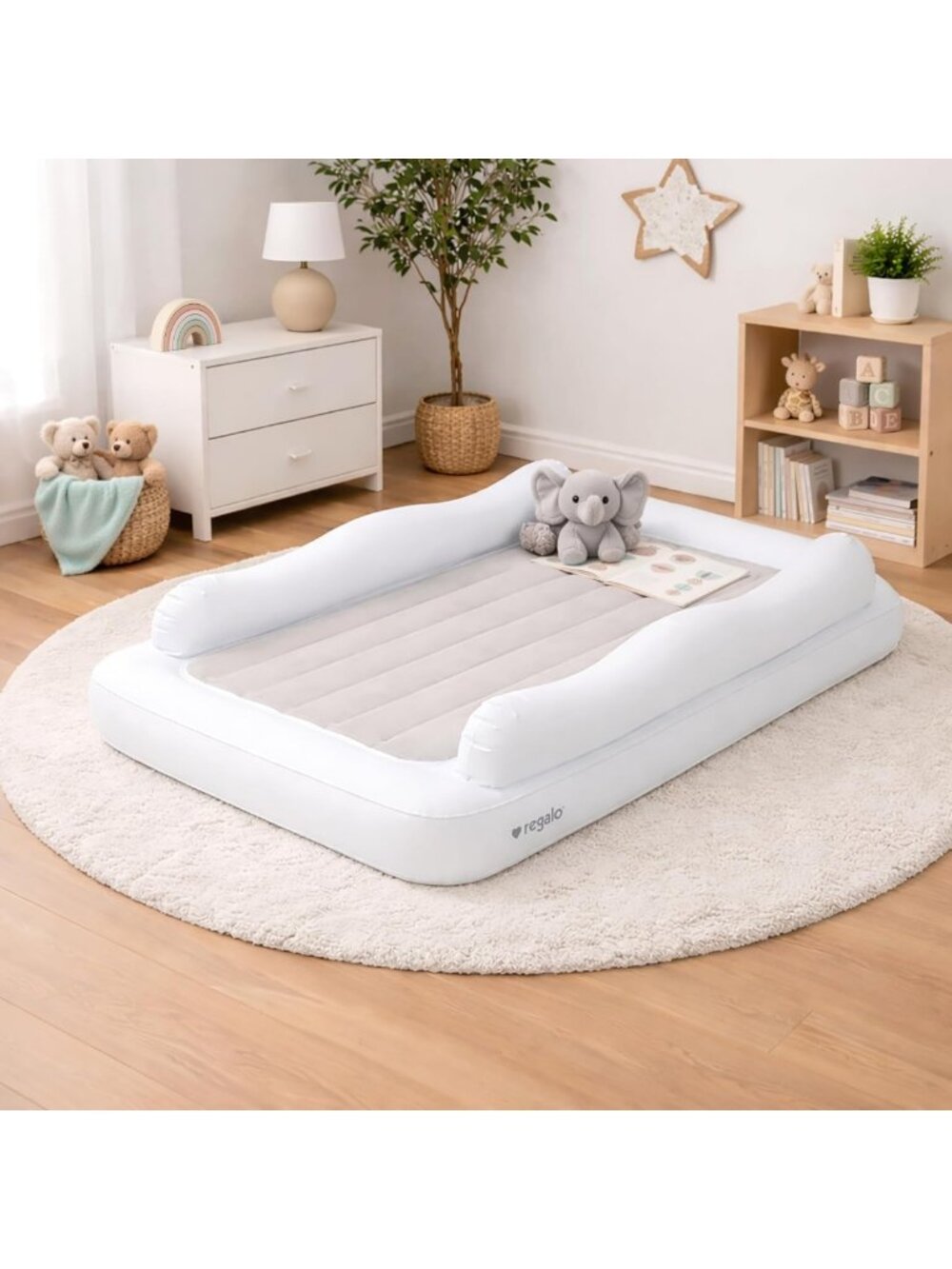 Portable Inflatable Toddler Travel Bed with Safety Rails & Pump - Ideal for